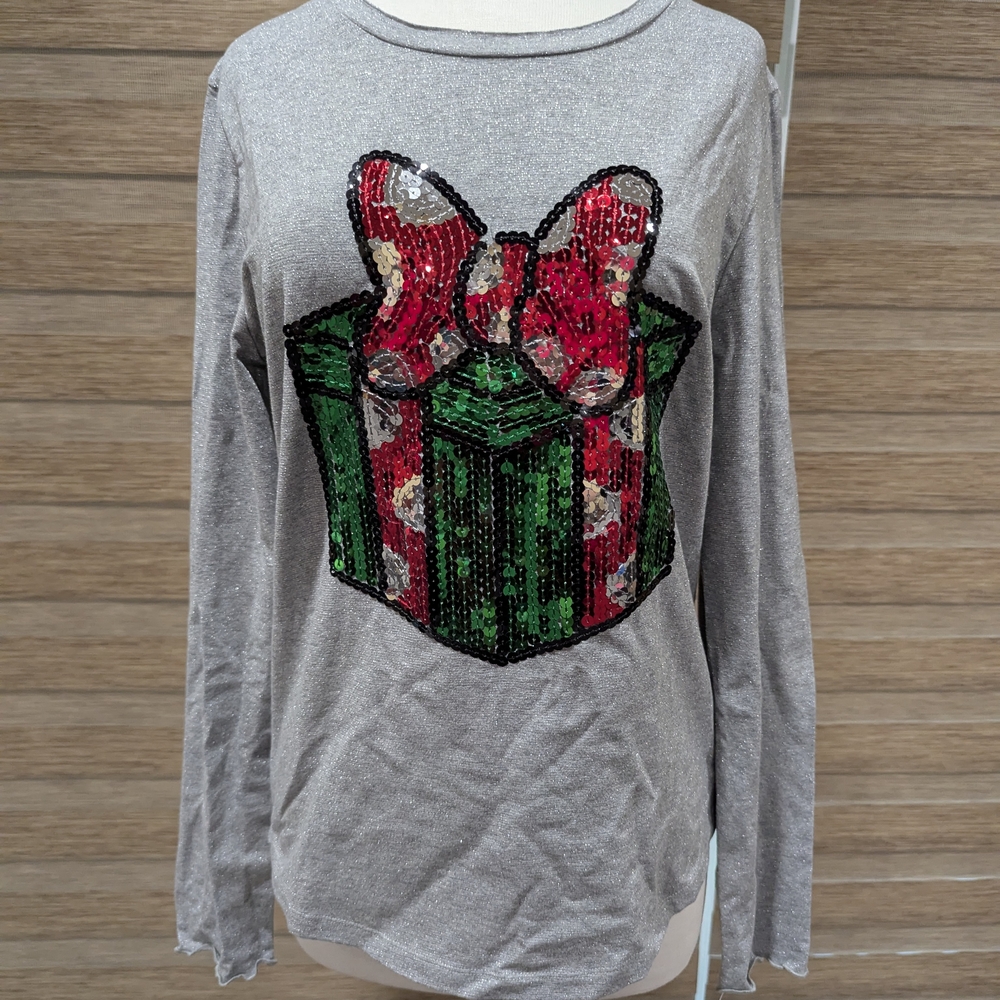 Disney Parks 2015, Holiday Christmas Sequin Minnie Bow Present Long Sleeve (M)